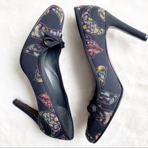 Stuart Weitzman Black Paisley Print Heels